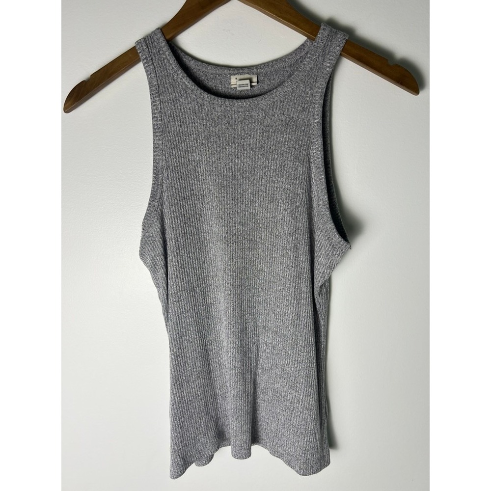 A New Day Tank Top Wm S Grey Ribbed Knit Sleeveless High Neck Racerback Minimal